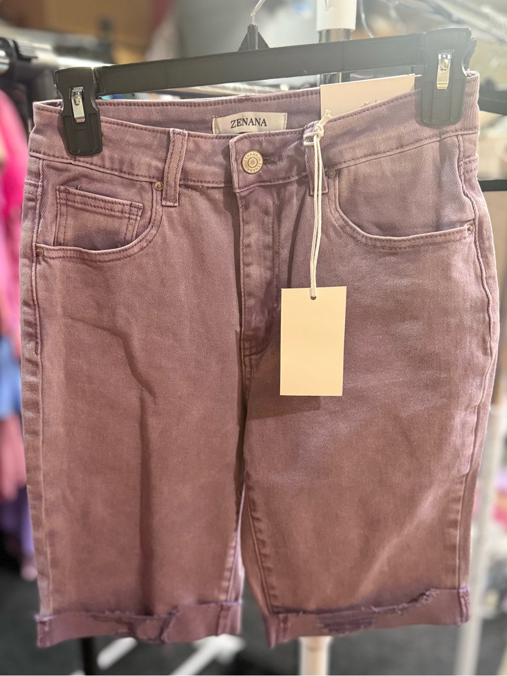 Zenana Outfitters purpleCropped Denim Bermuda Shorts